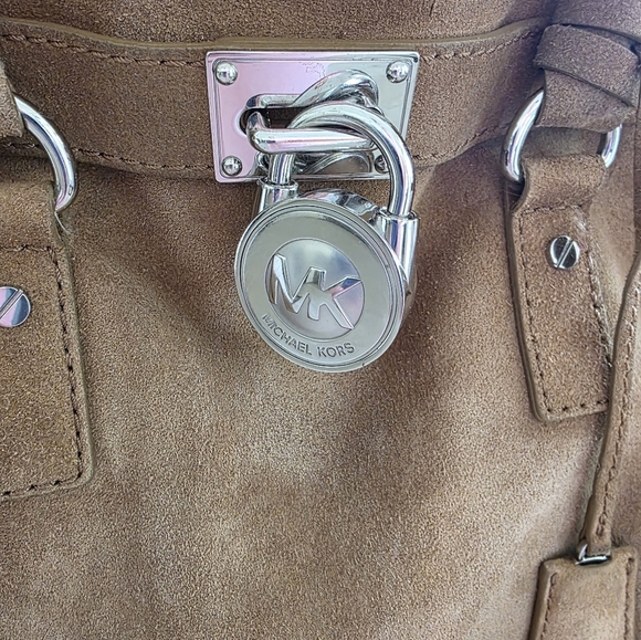 Vintage Michael Kors Distressed Brown Suede Tote Bag With Silver MK Lock - Picture 15 of 15